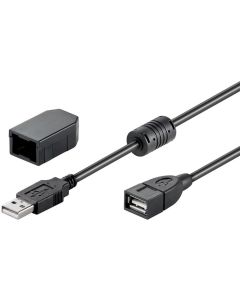 USB 2,0 Hi-Speed forlengerkabel med sikkerhetsklips, sort, 2m,