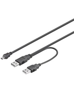 USB 2,0 Hi-Speed Dual-Power kabel, sort, 0,6m,