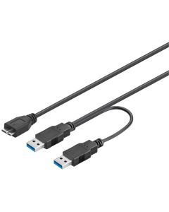 USB 3,0 dual power SuperSpeed kabel, sort, 0,3m,