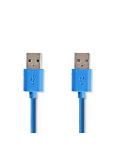 NEDIS USB-kabel   USB 3.2 Gen 1   USB-A han kontakt  USB-A han kontakt   5 Gbps   Nikkelbelagt   1.00 m   Runde   PVC   Blå   Plastpose