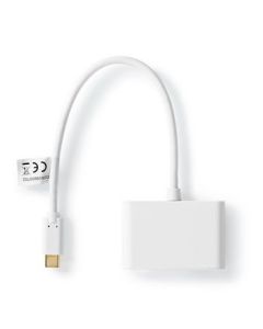 Nedis, USB-adapter USB 3.2 Gen 1 USB Type-C™ han 2x USB Type A 1000 Mbps 0.20 m Rund Nikkel belagt PVC Hvit Plastpose