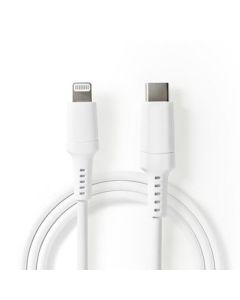 NEDIS USB-kabel   Apple Lightning 8-pin   USB Type-C Han plugg   Nikkelbelagt   1,00 m   Runde   PVC   Hvit   Window Box