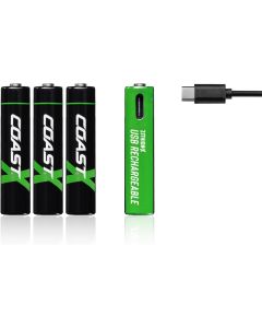 Coast AAA 1.5V USB-C oppladbare batterier 750 mAh  (4 stk.) inkl. ladekabel