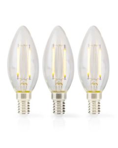 LED -LAMP PEAR E14 | Stearinlys | 4.5 W | 470 LM | 2700 K | Hot hvit | 3 stykker. | Helt klart