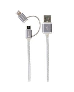 Skross Charge'n Sync 2in1 Steel Line USB til Micro USB & Lightning Kabel - 1 meter