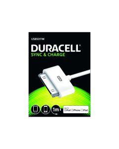 Duracell USB til 30Pin iPhone Kabel, 1 meter (Hvit)
