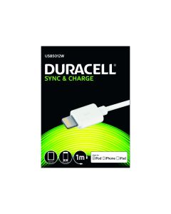 Duracell USB Lightning lade- og datakabel, Hvitt 1m