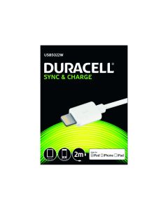 Duracell USB Lightning lade- og datakabel, Hvitt 2m
