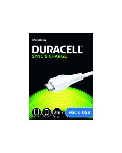 Duracell USB til Micro USB Kabel, 2 meter (Hvit)