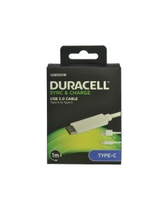 Duracell USB-C lade- og datakabel, Hvit 1m