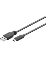 USB-A 2.0 til USB-C lade- og datakabel, svart, 0,5m  