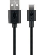 USB-A 2.0 til USB-C lade- og datakabel, svart, 3m  
