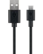 USB-A 2.0 til Micro USB lade- og datakabel, 15W, svart, 1m  