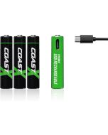 Coast AAA 1.5V USB-C oppladbare batterier 750 mAh  (4 stk.) inkl. ladekabel