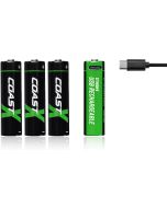 Coast AA 1.5V USB-C oppladbare batterier 2400 mAh  (4 stk.) inkl. ladekabel