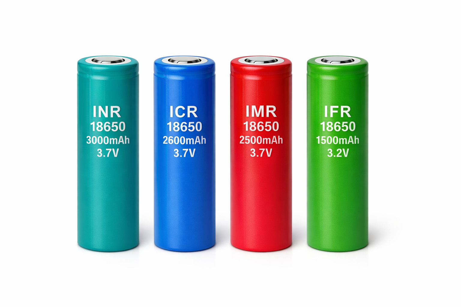 De fire typene 18650 batterier: ICR, IMR, INR og IFR