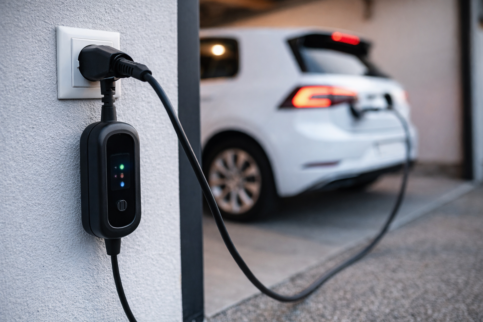 Nødlader til elbil i stikkontakt