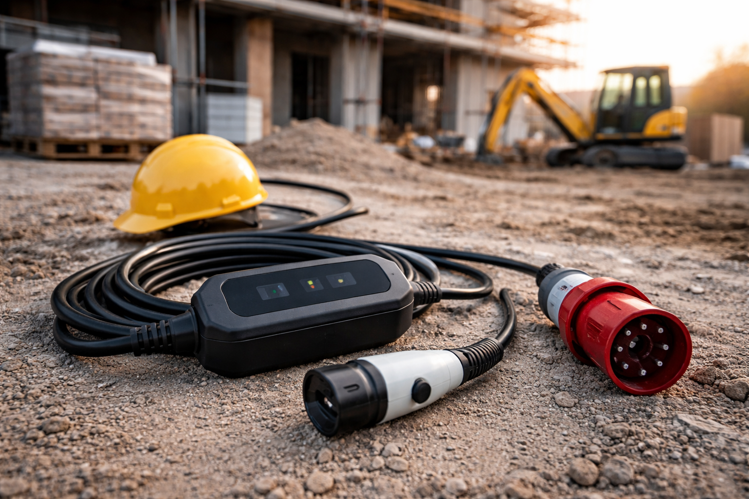 CEE-lader til elbil på byggeplass